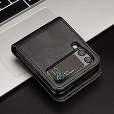 Luxury Leather Matte Finish and Plastic Back Cover Case JD1 for Samsung Galaxy Z Flip4 5G Black