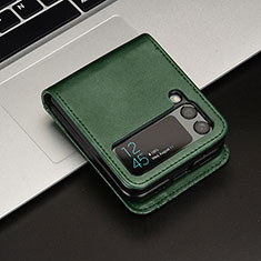 Luxury Leather Matte Finish and Plastic Back Cover Case JD1 for Samsung Galaxy Z Flip4 5G Green