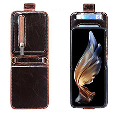 Luxury Leather Matte Finish and Plastic Back Cover Case JD2 for Samsung Galaxy Z Flip3 5G Brown
