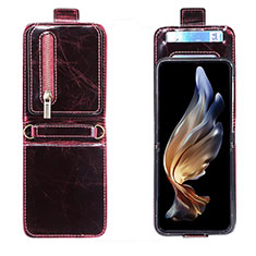 Luxury Leather Matte Finish and Plastic Back Cover Case JD2 for Samsung Galaxy Z Flip3 5G Red