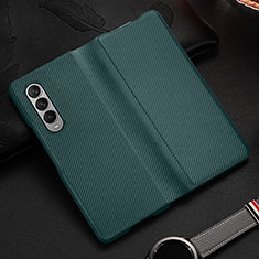 Luxury Leather Matte Finish and Plastic Back Cover Case L01 for Samsung Galaxy Z Fold4 5G Green