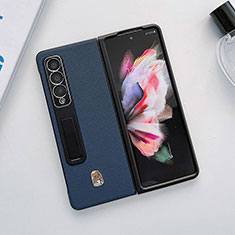 Luxury Leather Matte Finish and Plastic Back Cover Case L03 for Samsung Galaxy Z Fold4 5G Blue