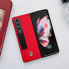 Luxury Leather Matte Finish and Plastic Back Cover Case L03 for Samsung Galaxy Z Fold4 5G Red