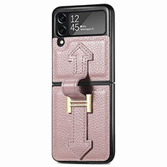 Luxury Leather Matte Finish and Plastic Back Cover Case L05 for Samsung Galaxy Z Flip3 5G Rose Gold