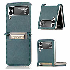 Luxury Leather Matte Finish and Plastic Back Cover Case L05 for Samsung Galaxy Z Flip4 5G Green