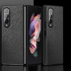 Luxury Leather Matte Finish and Plastic Back Cover Case L05 for Samsung Galaxy Z Fold4 5G Black