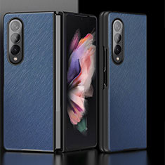 Luxury Leather Matte Finish and Plastic Back Cover Case L05 for Samsung Galaxy Z Fold4 5G Blue