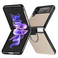 Luxury Leather Matte Finish and Plastic Back Cover Case L06 for Samsung Galaxy Z Flip3 5G Gold