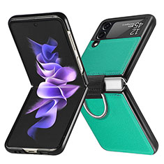 Luxury Leather Matte Finish and Plastic Back Cover Case L06 for Samsung Galaxy Z Flip3 5G Green