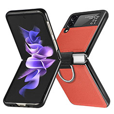Luxury Leather Matte Finish and Plastic Back Cover Case L06 for Samsung Galaxy Z Flip3 5G Orange