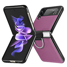 Luxury Leather Matte Finish and Plastic Back Cover Case L06 for Samsung Galaxy Z Flip3 5G Purple