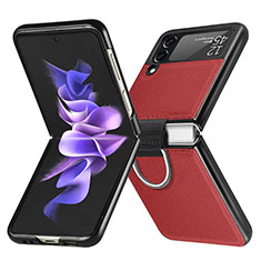 Luxury Leather Matte Finish and Plastic Back Cover Case L06 for Samsung Galaxy Z Flip3 5G Red