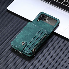 Luxury Leather Matte Finish and Plastic Back Cover Case L06 for Samsung Galaxy Z Flip4 5G Green