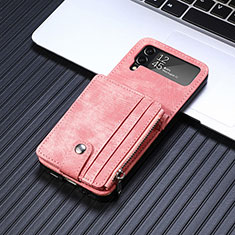 Luxury Leather Matte Finish and Plastic Back Cover Case L06 for Samsung Galaxy Z Flip4 5G Rose Gold