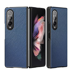 Luxury Leather Matte Finish and Plastic Back Cover Case L06 for Samsung Galaxy Z Fold4 5G Blue
