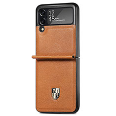 Luxury Leather Matte Finish and Plastic Back Cover Case L07 for Samsung Galaxy Z Flip3 5G Brown