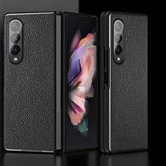 Luxury Leather Matte Finish and Plastic Back Cover Case L07 for Samsung Galaxy Z Fold4 5G Black