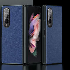 Luxury Leather Matte Finish and Plastic Back Cover Case L07 for Samsung Galaxy Z Fold4 5G Blue