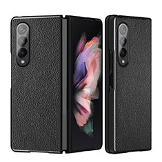 Luxury Leather Matte Finish and Plastic Back Cover Case L08 for Samsung Galaxy Z Fold3 5G Black