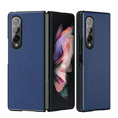 Luxury Leather Matte Finish and Plastic Back Cover Case L08 for Samsung Galaxy Z Fold3 5G Blue