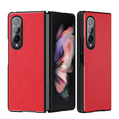 Luxury Leather Matte Finish and Plastic Back Cover Case L08 for Samsung Galaxy Z Fold3 5G Red