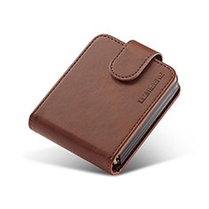 Luxury Leather Matte Finish and Plastic Back Cover Case LC1 for Samsung Galaxy Z Flip3 5G Brown