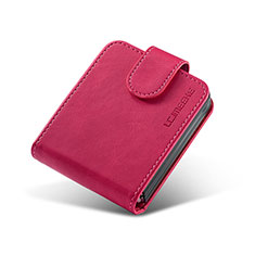 Luxury Leather Matte Finish and Plastic Back Cover Case LC2 for Samsung Galaxy Z Flip4 5G Hot Pink