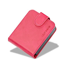 Luxury Leather Matte Finish and Plastic Back Cover Case LC6 for Samsung Galaxy Z Flip5 5G Red