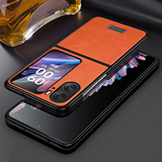 Luxury Leather Matte Finish and Plastic Back Cover Case LD1 for Oppo Find N2 Flip 5G Orange