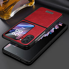 Luxury Leather Matte Finish and Plastic Back Cover Case LD1 for Oppo Find N2 Flip 5G Red