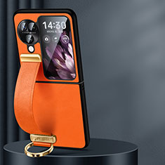 Luxury Leather Matte Finish and Plastic Back Cover Case LD1 for Oppo Find N3 Flip 5G Orange