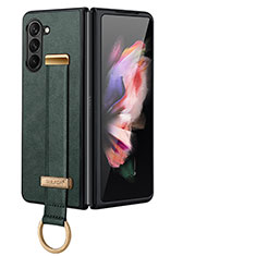 Luxury Leather Matte Finish and Plastic Back Cover Case LD1 for Samsung Galaxy Z Fold5 5G Green
