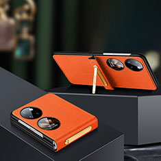 Luxury Leather Matte Finish and Plastic Back Cover Case LD2 for Huawei P60 Pocket Orange