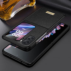 Luxury Leather Matte Finish and Plastic Back Cover Case LD2 for Oppo Find N2 Flip 5G Black
