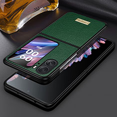 Luxury Leather Matte Finish and Plastic Back Cover Case LD2 for Oppo Find N2 Flip 5G Green