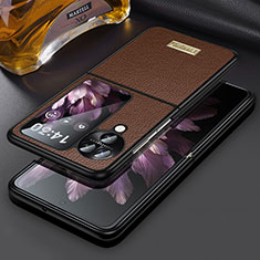 Luxury Leather Matte Finish and Plastic Back Cover Case LD2 for Oppo Find N3 Flip 5G Brown