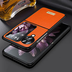 Luxury Leather Matte Finish and Plastic Back Cover Case LD2 for Oppo Find N3 Flip 5G Orange