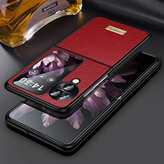 Luxury Leather Matte Finish and Plastic Back Cover Case LD2 for Oppo Find N3 Flip 5G Red