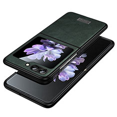 Luxury Leather Matte Finish and Plastic Back Cover Case LD2 for Samsung Galaxy Z Flip5 5G Green