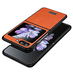 Luxury Leather Matte Finish and Plastic Back Cover Case LD2 for Samsung Galaxy Z Flip5 5G Orange