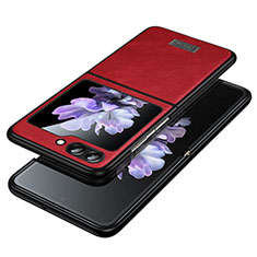 Luxury Leather Matte Finish and Plastic Back Cover Case LD2 for Samsung Galaxy Z Flip5 5G Red