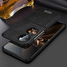 Luxury Leather Matte Finish and Plastic Back Cover Case LD3 for Huawei P50 Pocket Black