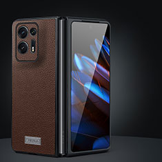Luxury Leather Matte Finish and Plastic Back Cover Case LD3 for Oppo Find N2 5G Brown
