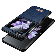 Luxury Leather Matte Finish and Plastic Back Cover Case LD3 for Samsung Galaxy Z Flip5 5G Blue