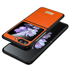 Luxury Leather Matte Finish and Plastic Back Cover Case LD3 for Samsung Galaxy Z Flip5 5G Orange