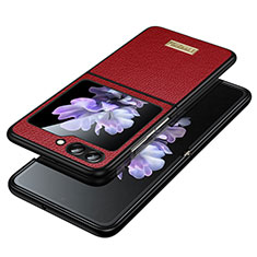 Luxury Leather Matte Finish and Plastic Back Cover Case LD3 for Samsung Galaxy Z Flip5 5G Red
