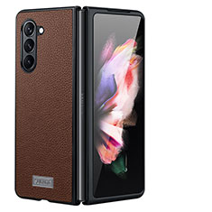 Luxury Leather Matte Finish and Plastic Back Cover Case LD3 for Samsung Galaxy Z Fold5 5G Brown