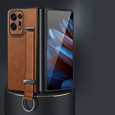 Luxury Leather Matte Finish and Plastic Back Cover Case LD4 for Oppo Find N2 5G Brown