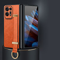 Luxury Leather Matte Finish and Plastic Back Cover Case LD4 for Oppo Find N2 5G Orange