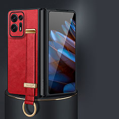Luxury Leather Matte Finish and Plastic Back Cover Case LD4 for Oppo Find N2 5G Red